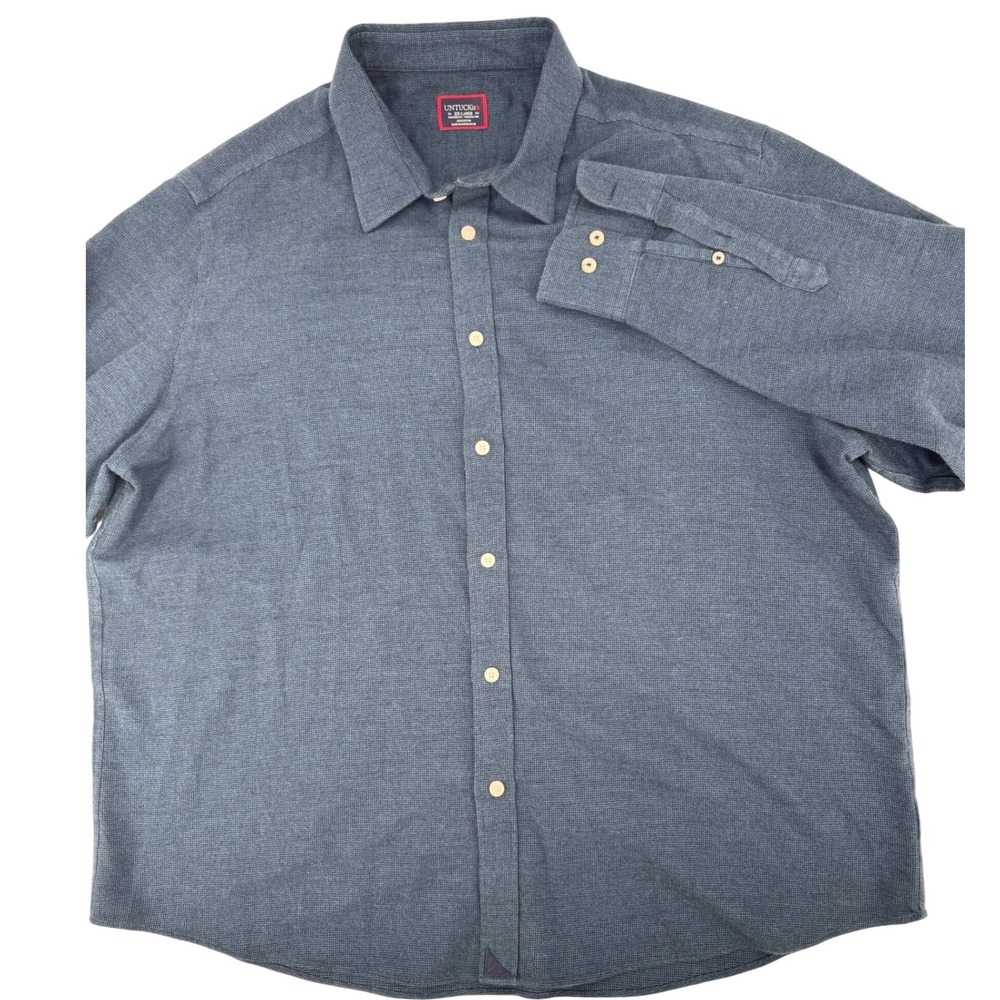 UNTUCKit Shirt Men's XX Large Relaxed Fit Wrinkle Free Button Down Blue Cotton